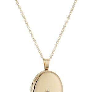 Amazon Essentials 14k Gold-Filled Polished Oval Pendant with Genuine Diamond Locket Necklace, 18″ (previously Amazon Collection)