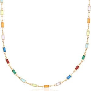 Barzel 18K Gold Plated Multi Stone Crystal Baguette Necklace for Women – Made In Brazil