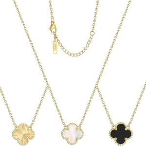 Clover Pendant Necklace Set for Women 18K Gold Plated Van Cleef Four Leaf Clover Necklace Lucky Dainty Necklace Jewelry Gifts for Women White+Black+Gold