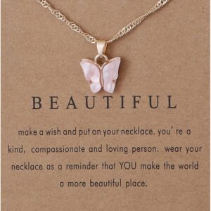 Colorful Acrylic Butterfly Pendant Necklace Bohemian Adjustable Retro Card Clavicle Chain Insect Animal Necklace for Women Friend Friendship Party Jewelry Gift