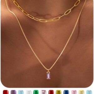 Dainty Gold Birthstone Necklaces for Women Non Tarnish, Trendy Blue Green Cubic Zirconia Emerald Pendant Charm Gold Necklaces Birthday Gifts for Women Waterproof Jewelry