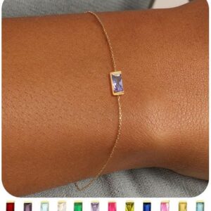 FUNEIA Birthstone Gold Bracelets for Women Non Tarnish Trendy Dainty 14K Gold Plated Bracelet Stack Stackable Blue Green May Emerald Friendship Bracelets Jewelry Gifts for Mom Best Friend