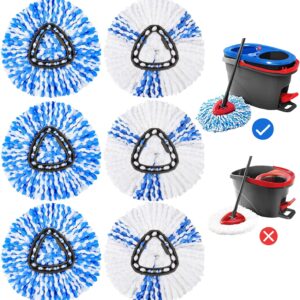 KEEPOW RinseClean Spin Mop Replacement Head, 6 Pack Microfiber Mop Refills Compatible with EasyWring RinseClean 2 Tank System for Floor Cleaning, Blue and White