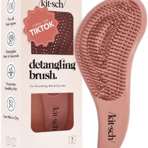 Kitsch Detangler Brush for Curly or Straight, Wet and Dry Hair, No-Pain Detangling Brush with Flexible Bristles for Adults and Kids – Easy-to-Hold, Ideal for Shower and Travel – Terracotta