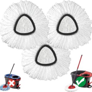 Mop Head Replacement, 3 Pack Spin Mop Refill Replace Head Compatible Easywring 1-Tank System, Great Cleaning Power, Microfiber, Machine Washable, CR01