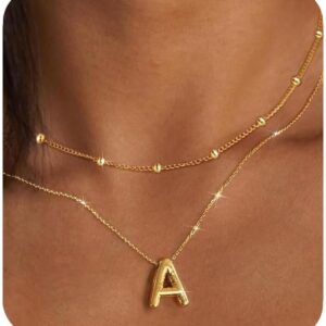 PANSHI Gold Necklace Initial Necklaces for Women Teens Layered Choker Bubble Letter Necklace Gold Jewelry Teen Gift Trendy Stuff Personalized Gifts for Women Her