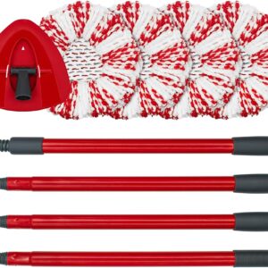 Spin Mop Head Replacement Mop Handle Mop Base Compatible with O-Cedar EasyWring Spin Mop 1 Tank System,Include 4 Microfiber Mop Head Refills,1 Mop Stick(30″-58″) and 1 Triangle Mop Base Combo Set