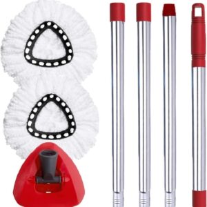 Spin Mop Replace Head, Base, Handle Compatible with O Cedar EasyWring Microfiber Spin Mop, 2 Mop Refills Replacement Heads, 30-58in Mop Handle and 1 Mop Head Cover Set Combo