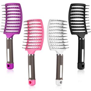 Patelai 4 Pieces Vent Hair Brushes Detangling Curved Brushes Massage Vented Styling Hair Comb Barber Hairdressing for Women,4 Color