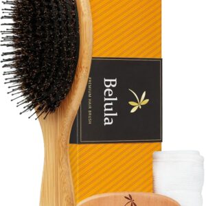 Premium Boar Bristle Hair Brush for Thick Hair Set. Hairbrush for Women With Thick, Long or Curly Hair. Restores Hair’s Shine and Health. Comb, Travel Bag & Spa Headband Included