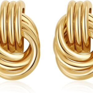 Trendy Gold Knot Earrings for Women Chunky Statement Drop Dangle Earrings Lightweight Hypoallergenic Fashion Gold Jewelry