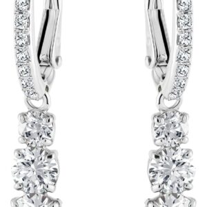 Swarovski Stilla Attract Trilogy Drop Pierced Earrings with White Crystals on a Rhodium Plated Setting with Hinged Closure