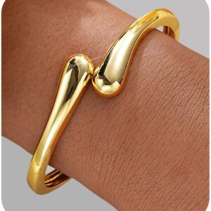 Gold Bangle Bracelets for Women Teens Trendy Chunky Adjustable Twist Cuff Bracelet Jewelry Gifts