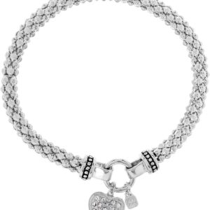 Nine West Women’s Crystal Pave Heart Charm Stretch Bracelet Silver Tone